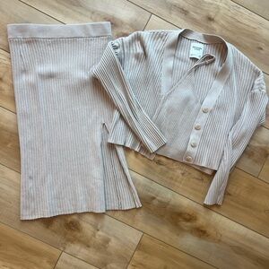 Abercrombie & Fitch Ribbed Knit Cardigan and Skirt Set in Beige